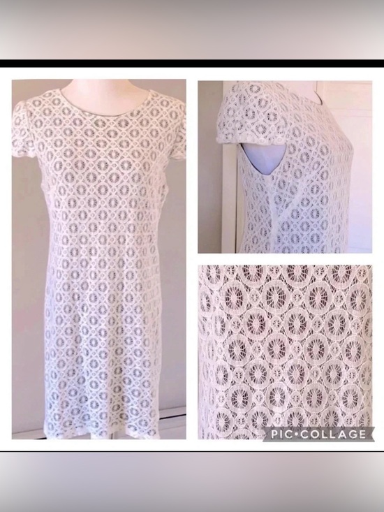 Boutique Dresses & Skirts - Ivory Crochet Lace Shift Dress Cap Sleeve Cream Boho Size 10
